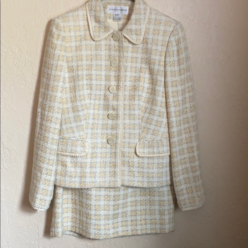 Jones New York yellow and gray tweed suit blazer